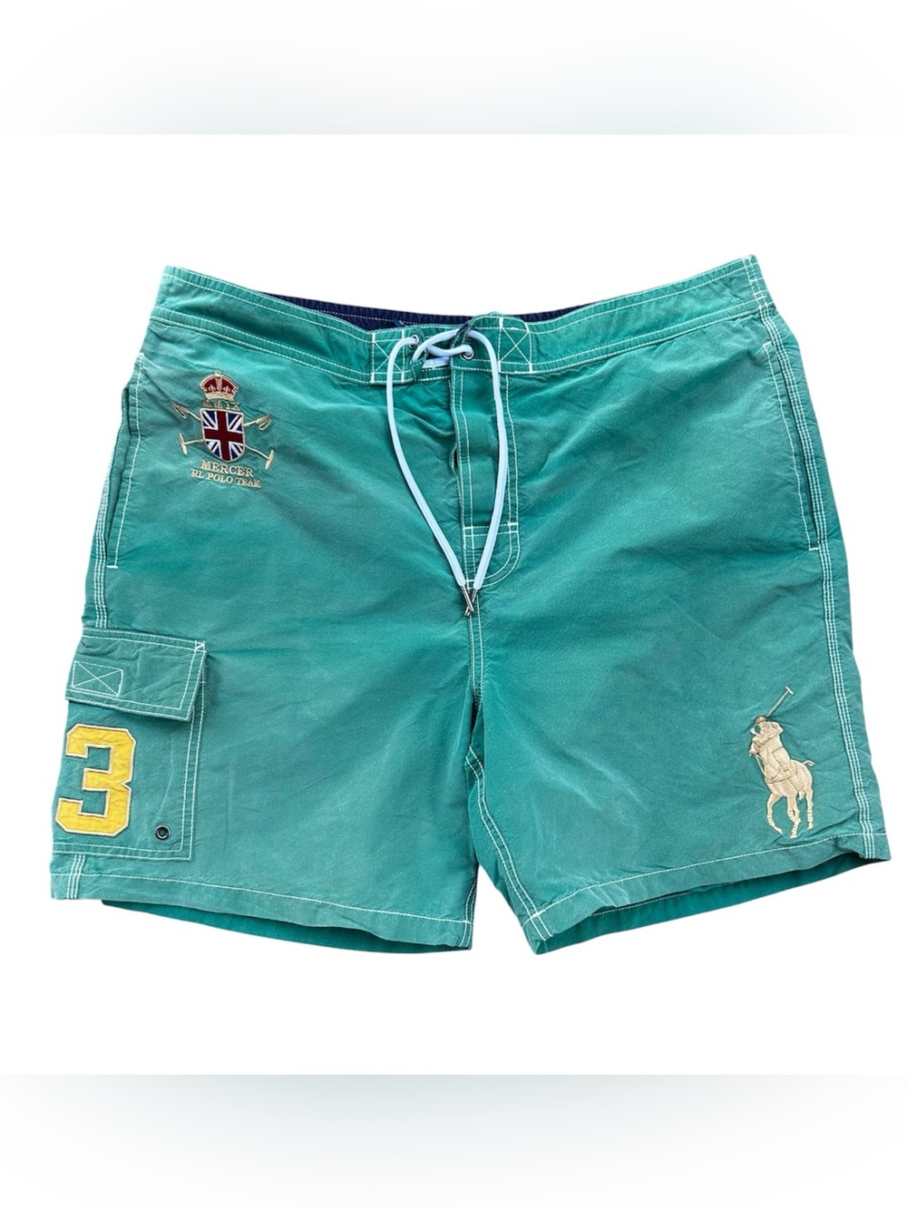 Polo by Ralph Lauren Men's Teal Swim Shorts with Embroidered Crest Large